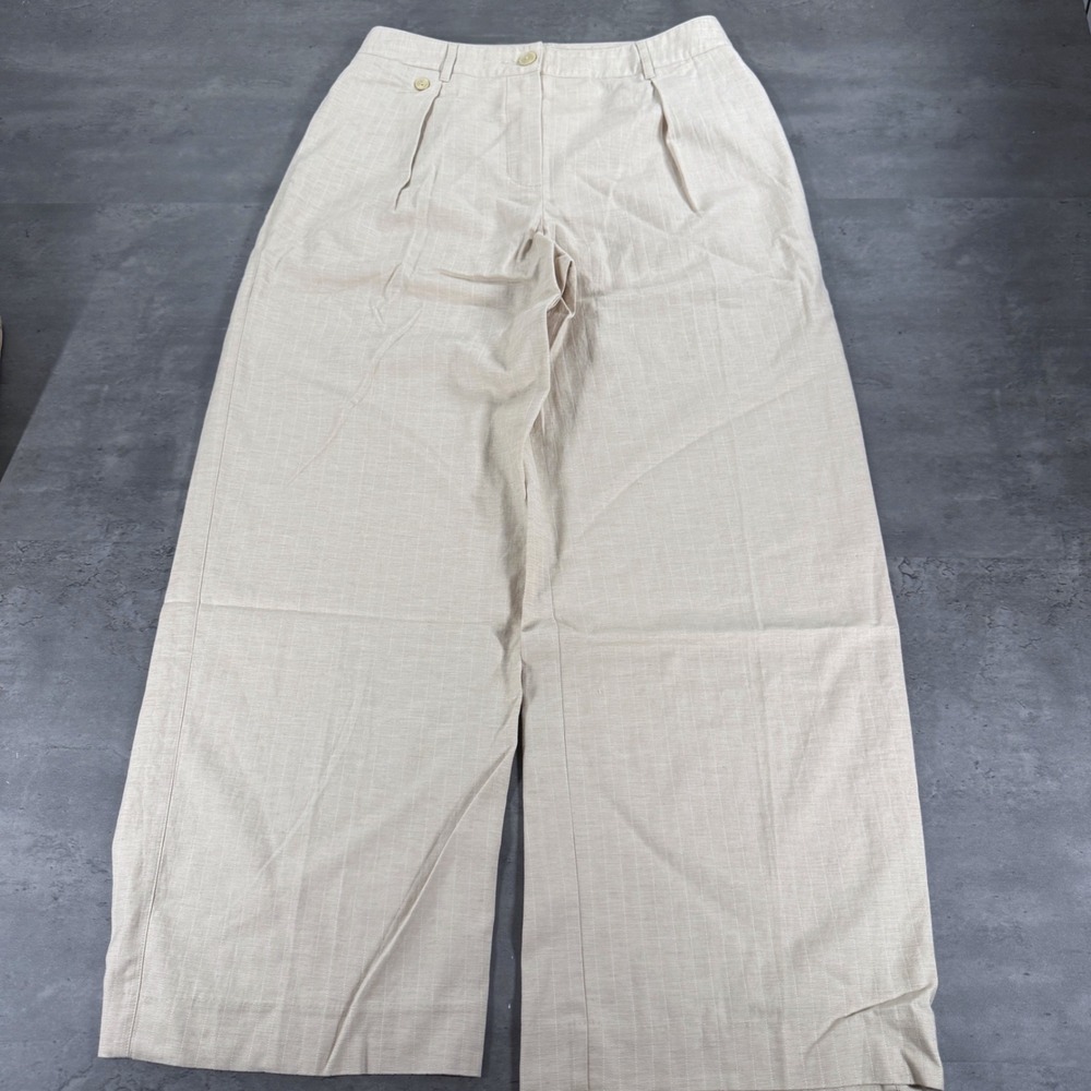 Cabi Pembroke Wide Leg Pants Womens 6 Tan Windowpane Pleated High Rise Trousers